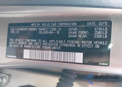 2015 Volvo V60 T5 Platinum из США, поврежденный, VIN YV140MEM7F1260882